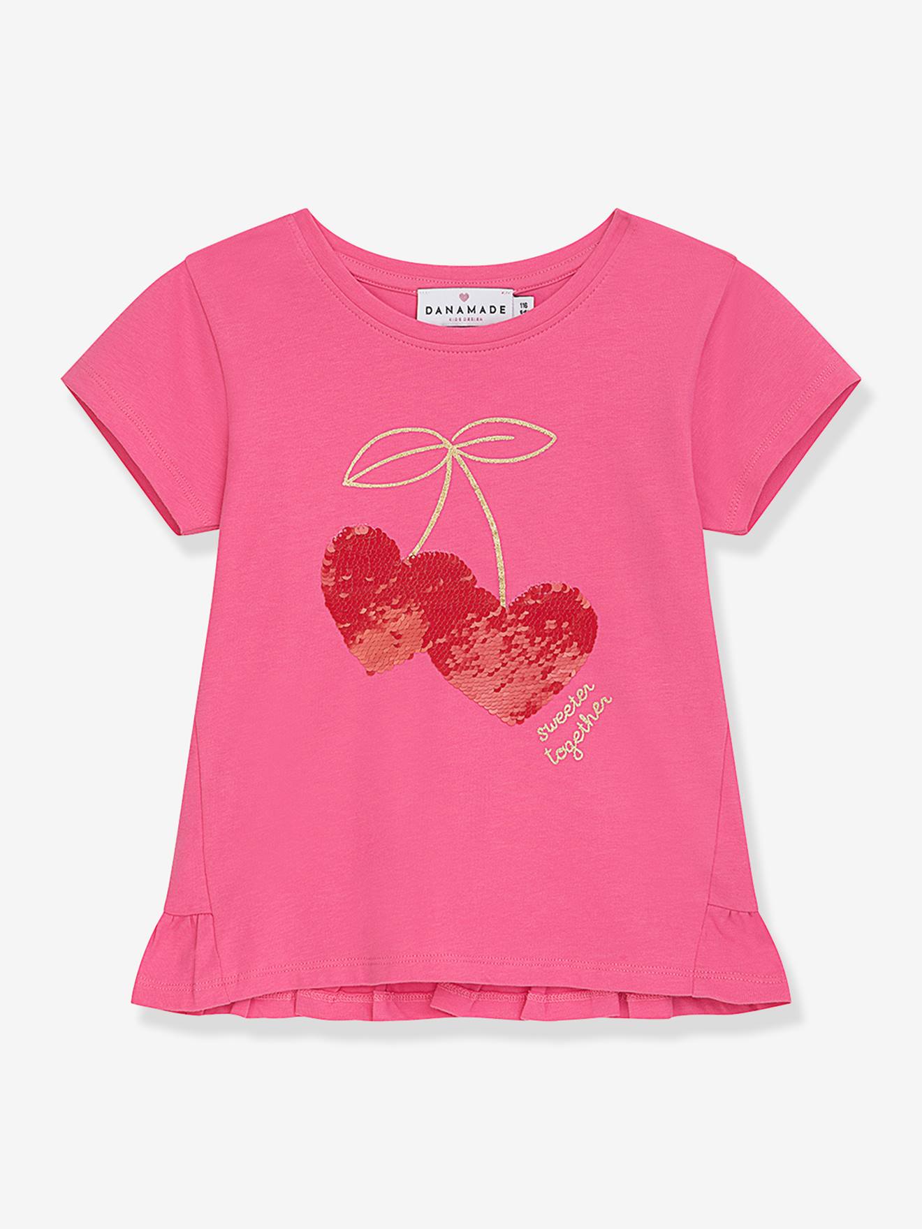 T-shirt motif sequins fille DANAMADE inscription dore rose 25$