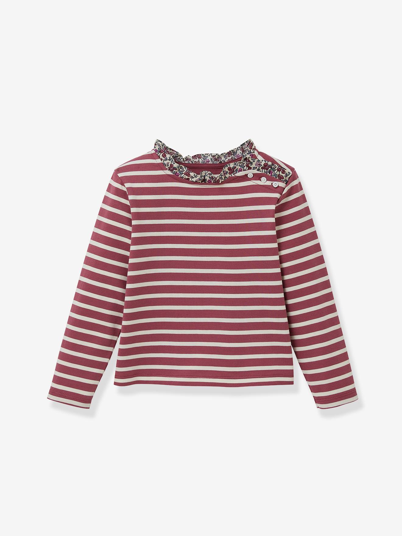 T-shirt marinière fille tissu Liberty coton biologique violet imprimé