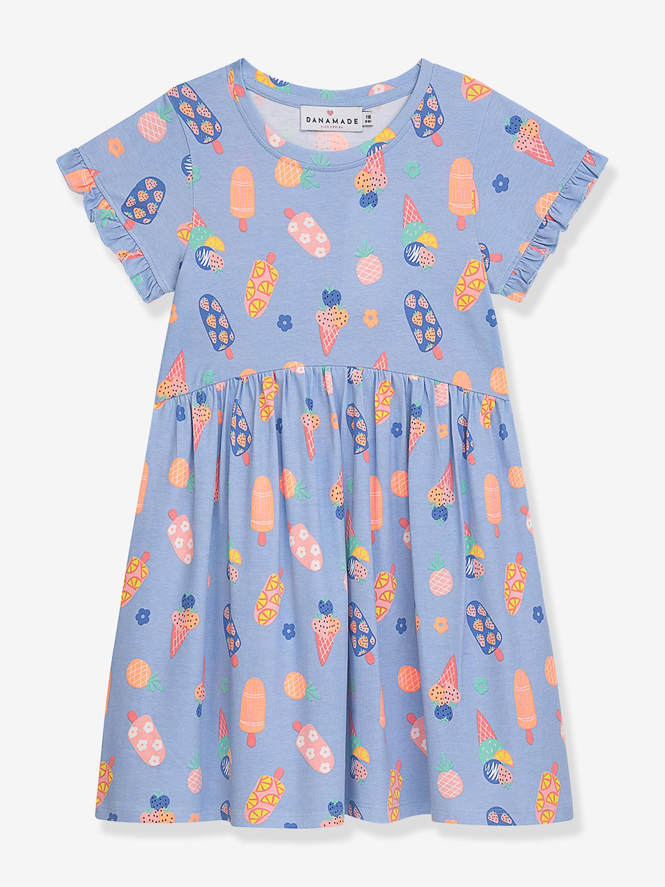 Robe en jersey imprim fluo et glace fille DANAMADE bleu ciel 30$