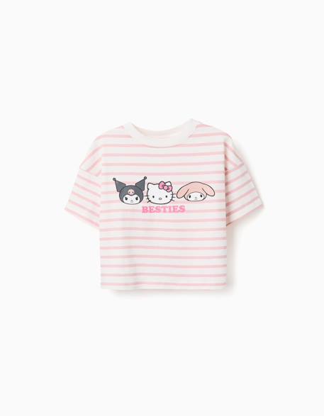 Fille-T-shirt, sous-pull-T-shirt-T-shirt en coton à rayures et imprimé besties