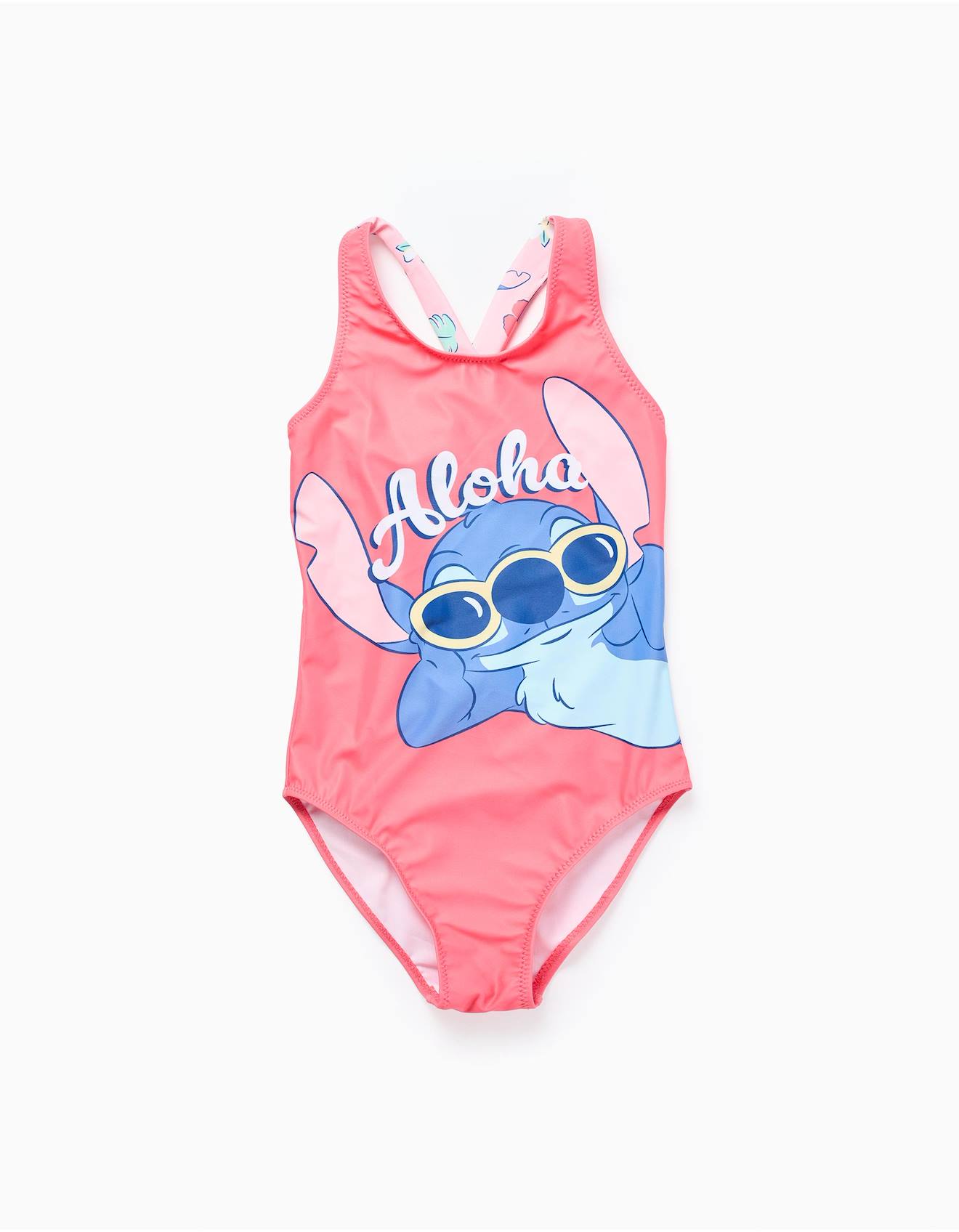 Maillot De Bain Avec Imprimé Stitch Et Bretelles Croisées Corail