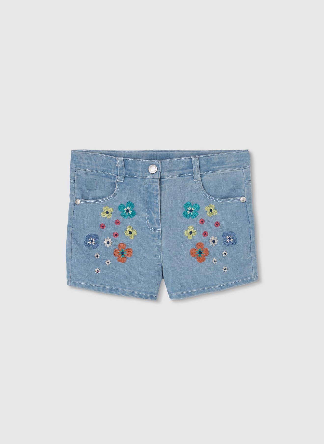 Short Garçon Jean Fleurs Bleu