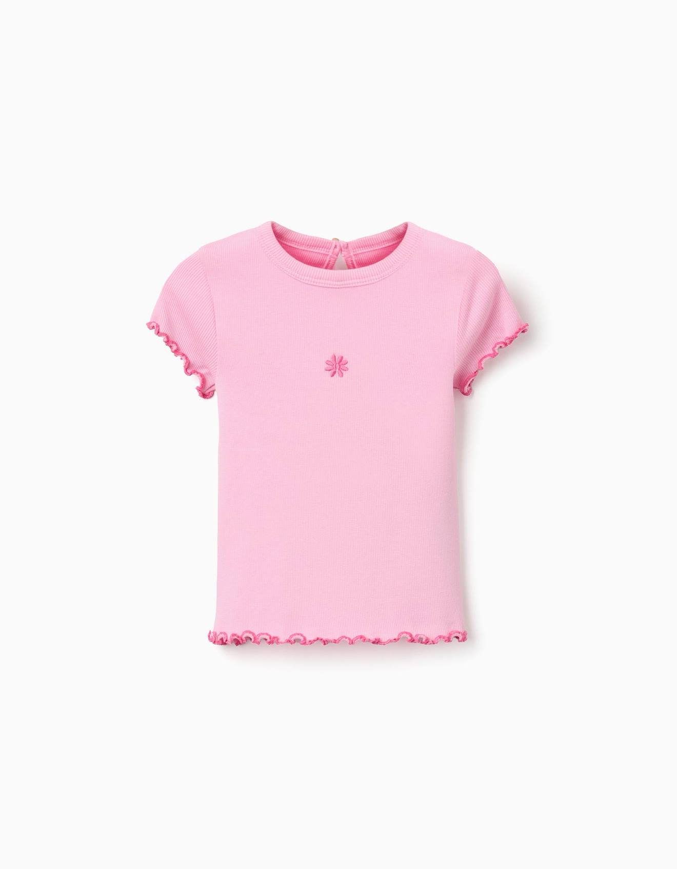 T-shirt côtelé à extrémités ondulées rose