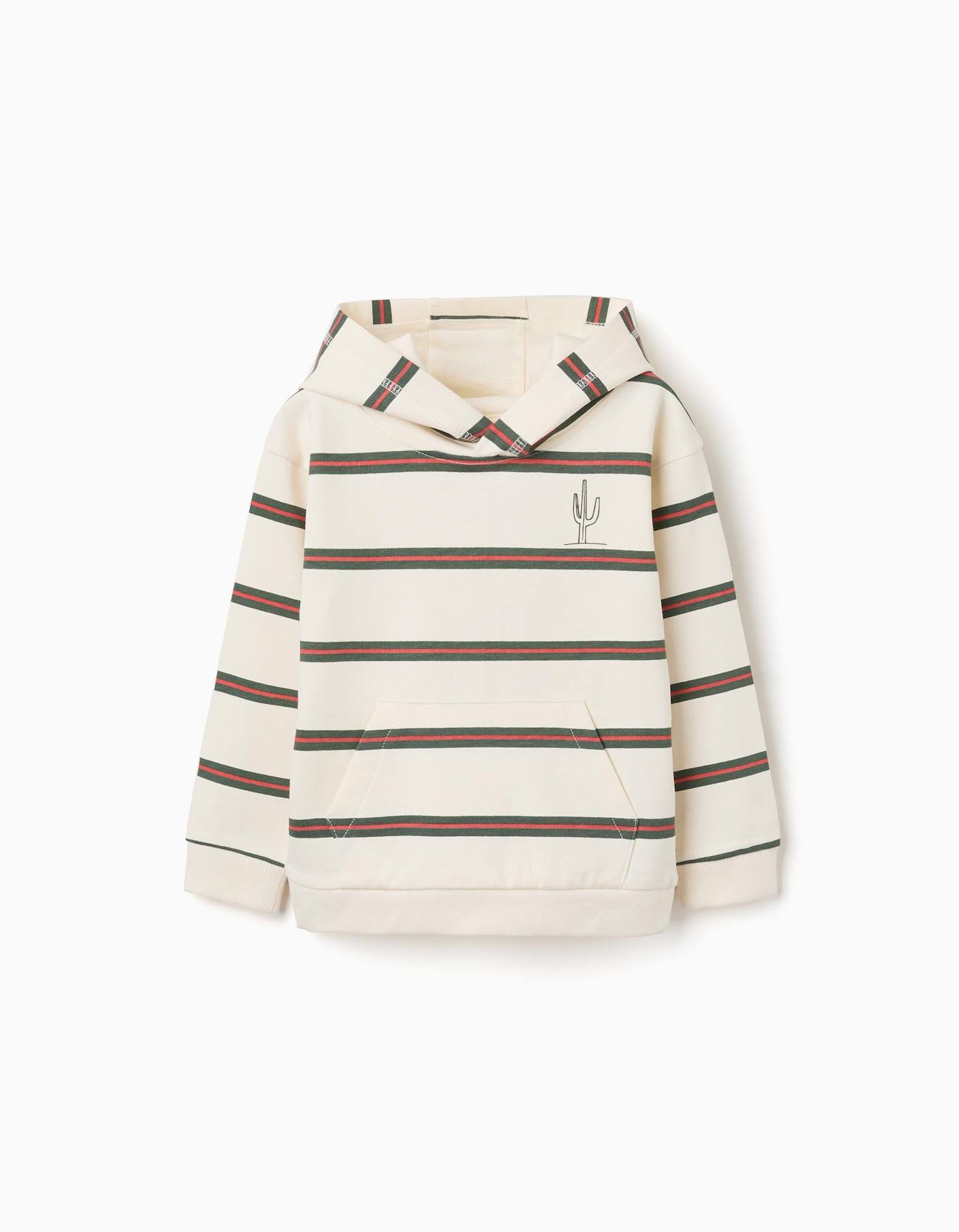 Sweat En Coton Capuche Et Rayures Beige Clair 16$