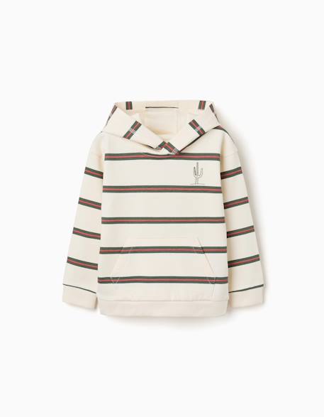 Bébé-Pull, gilet, sweat-Sweat en coton à capuche et rayures