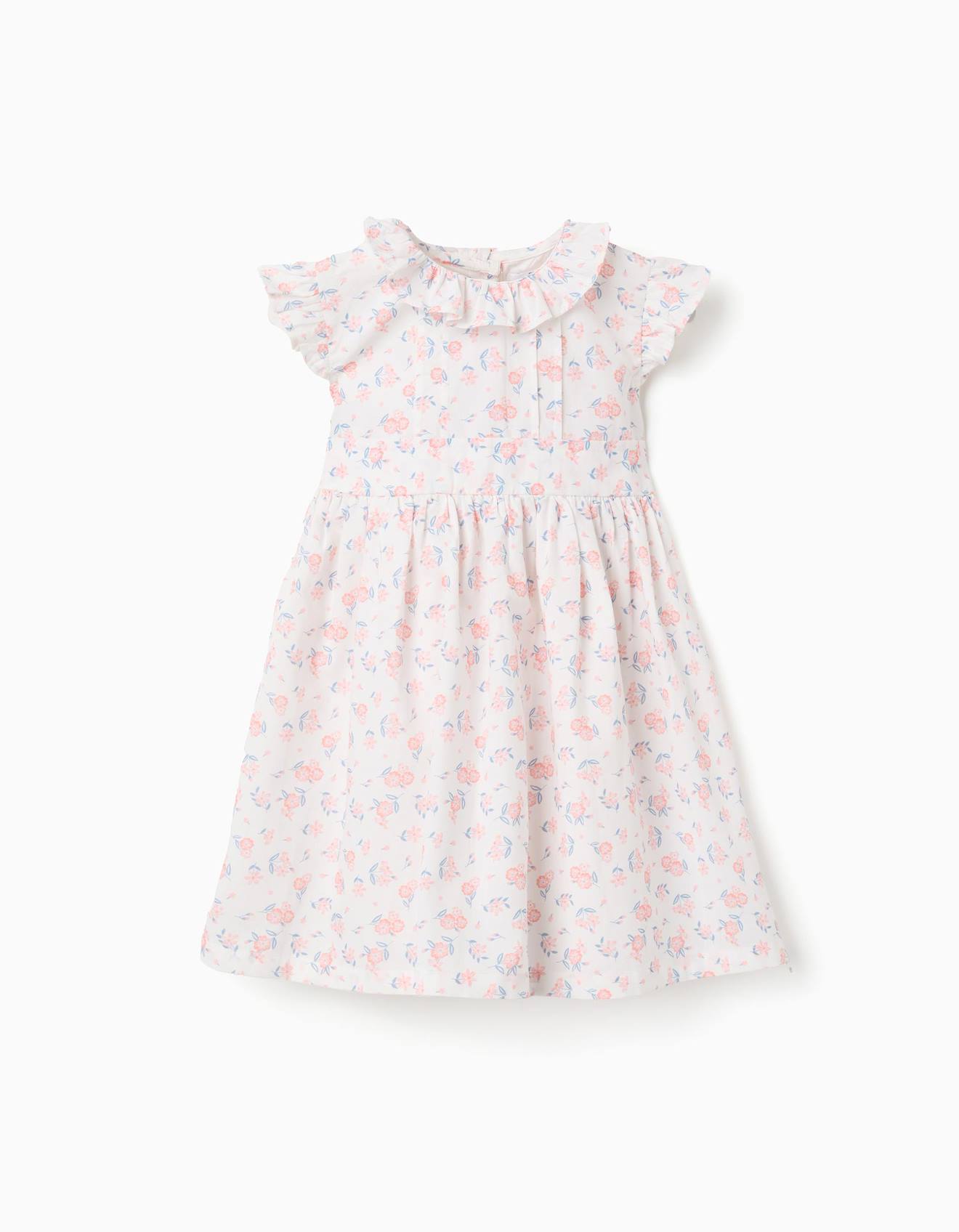 Robe En Popeline Motif Floral Et Volants Blanc 19 €