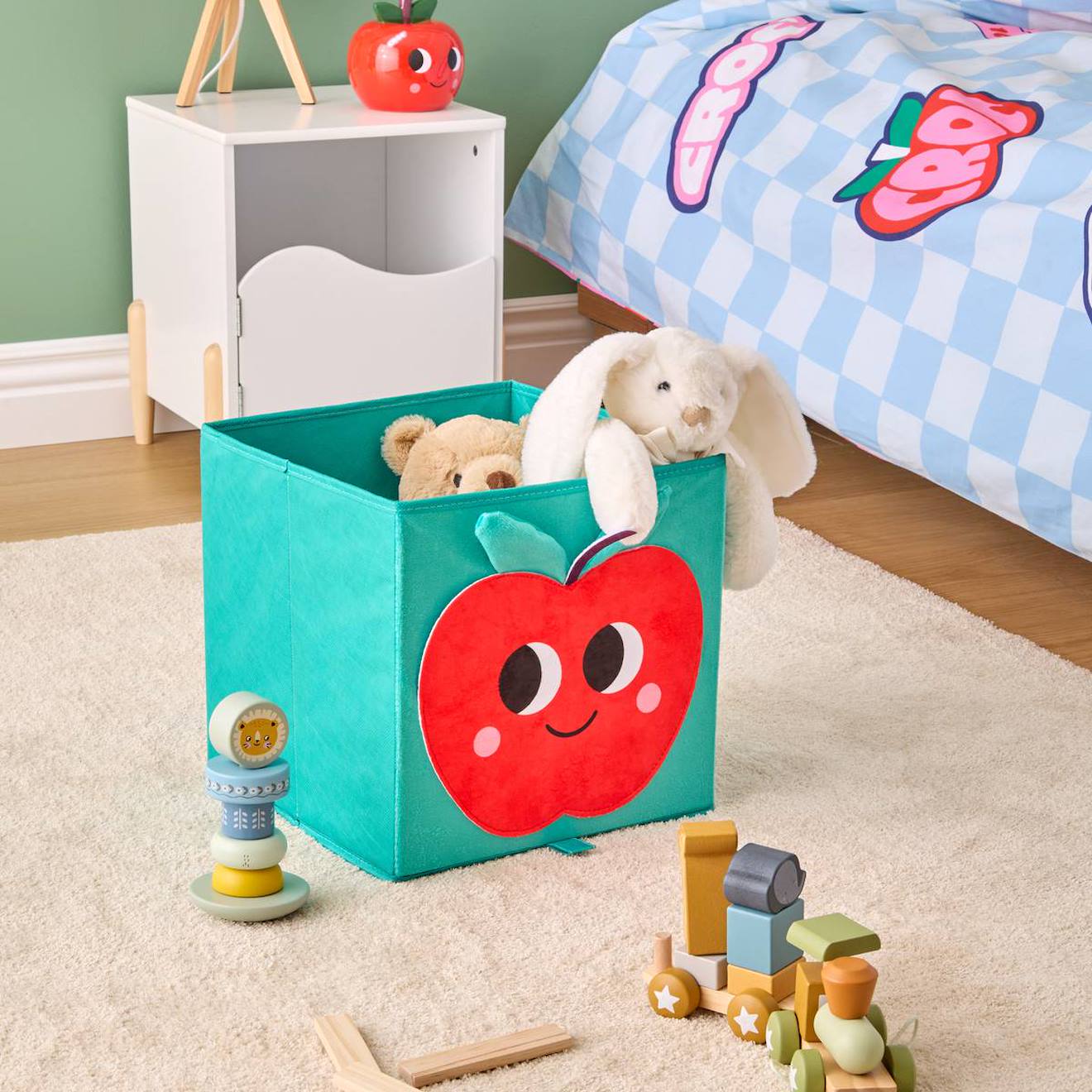 Panier De Rangement Enfant Imprimé Pomme - Cha Cha Pop Vert