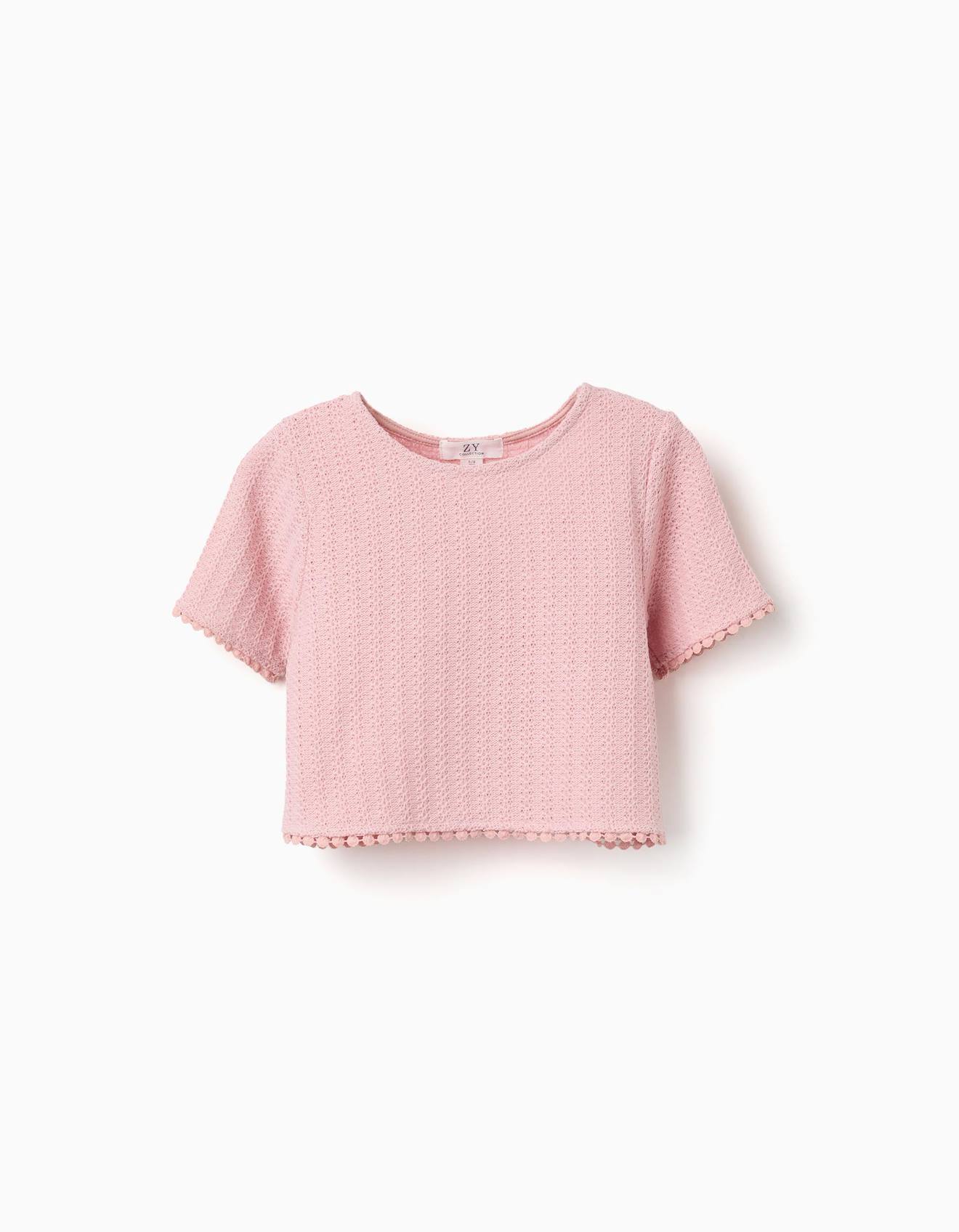 T-shirt En Maille Avec Bordure En Crochet Rose Clair 19 €