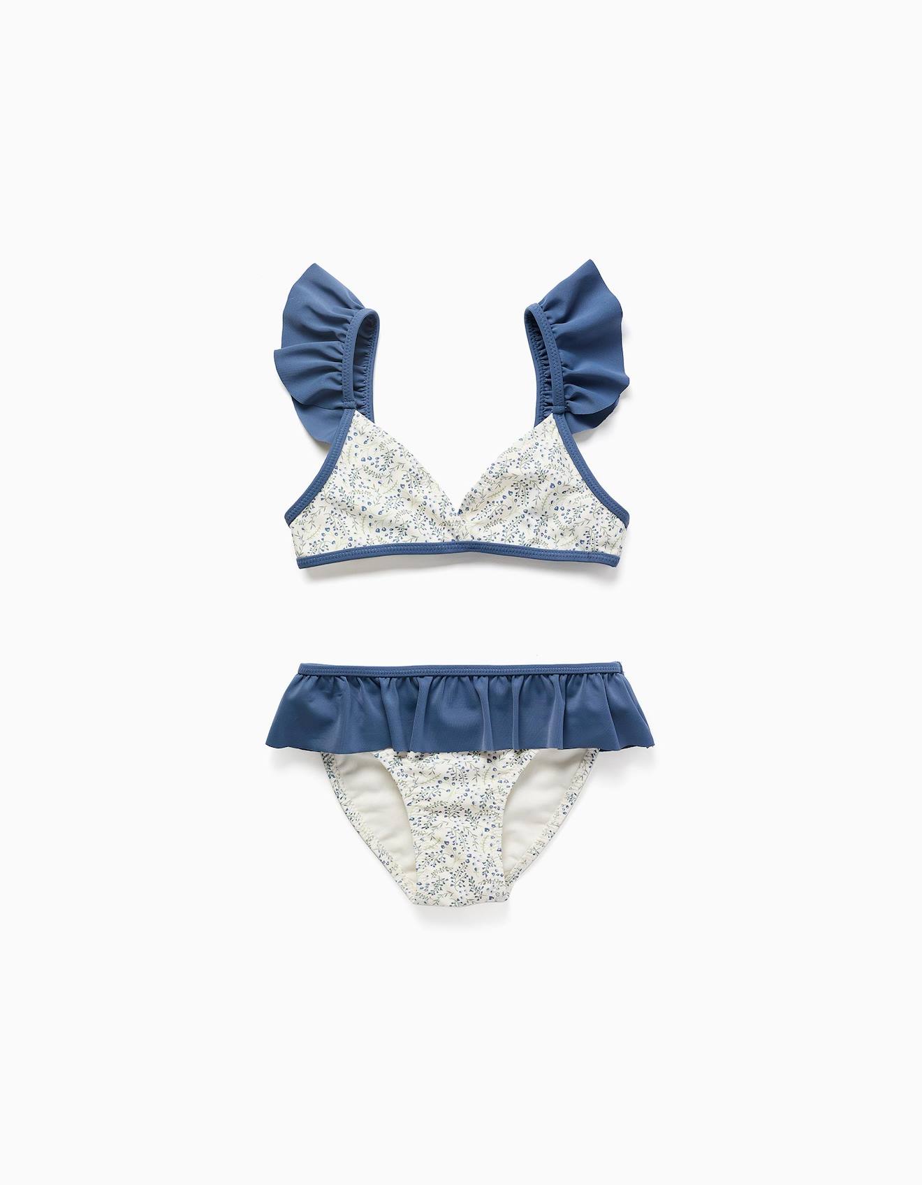 Maillot de bain 2 pièces avec motif floral et volants you&me beige clair