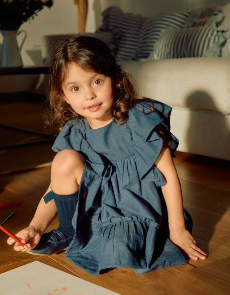 Robe en coton et lin avec manches à volants you&me  - vertbaudet enfant