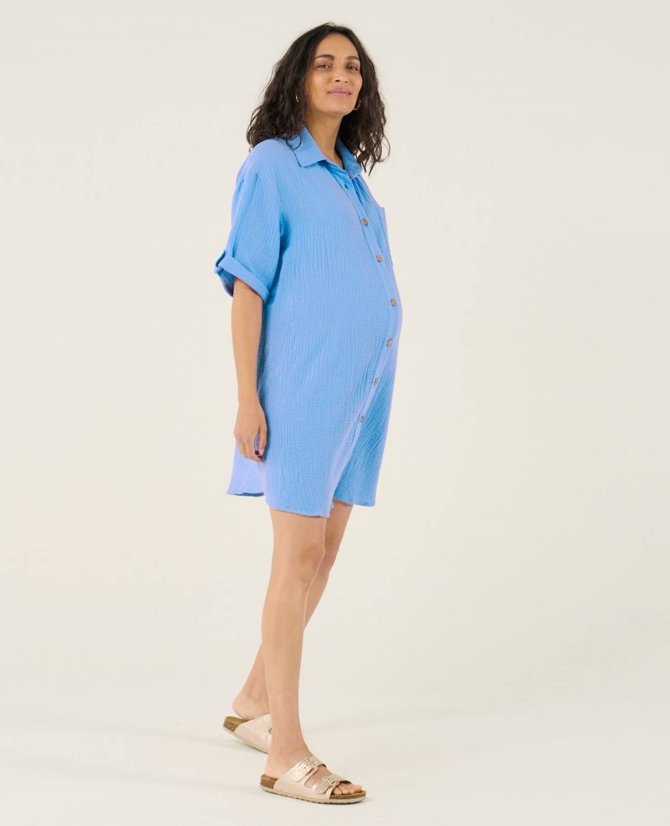 Robe Chemise Courte Oversize D'allaitement Bertille Bleu
