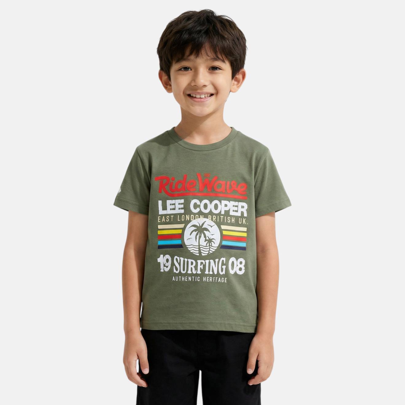 T-shirt Manches Courtes Garçon Avec Imprime Colore Kaki
