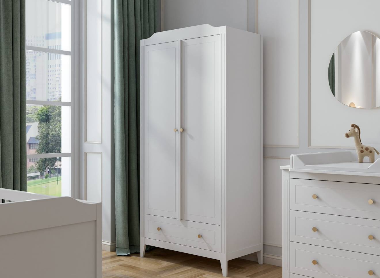 Armoire 2 Portes 1 Tiroir Héritage Blanc
