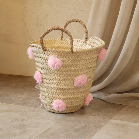 Home Maison - Panier De Rangement À Pompons Rose
