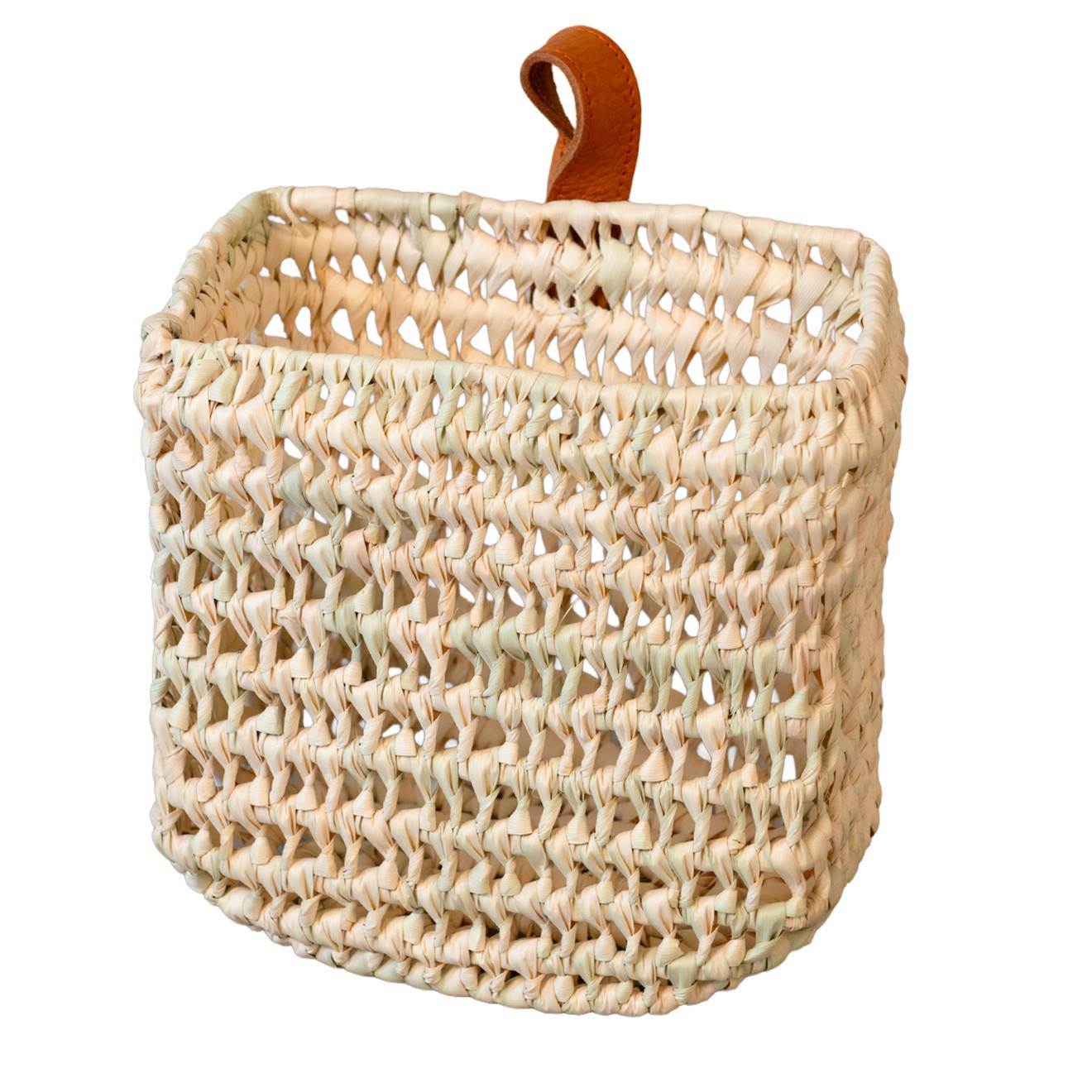 Panier À Suspendre Demi Cercle Anse Cuir Naturel (Home Maison) - Image 1