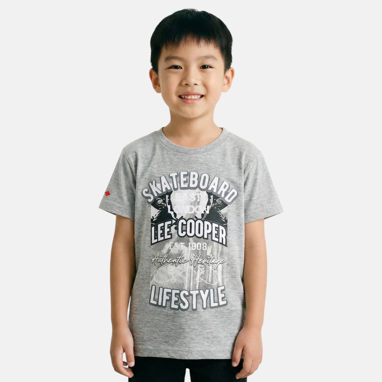 T-shirt Manches Courtes Garçon Avec Imprime Skateboard Gris