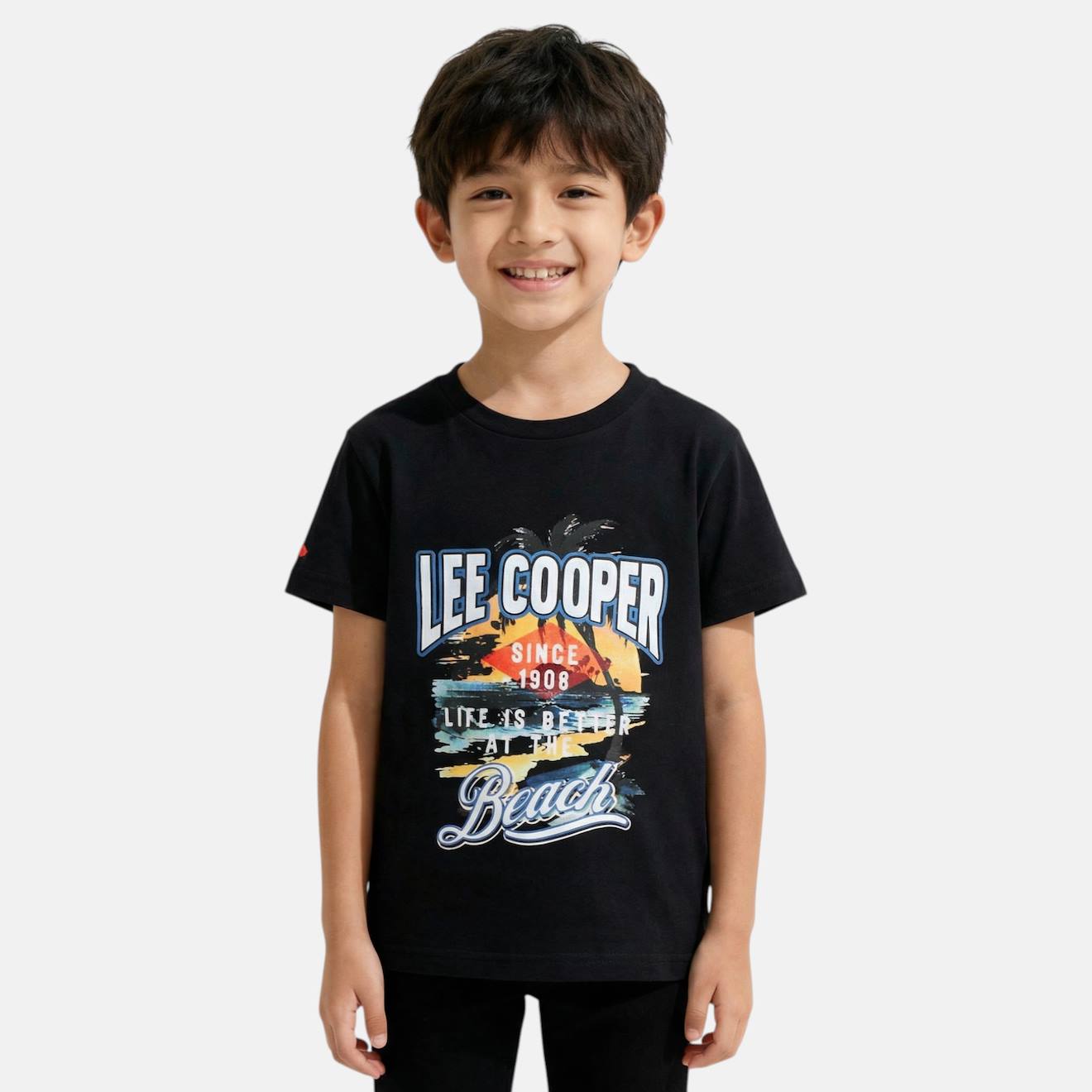 T-shirt Manches Courtes Garçon Avec Motif Plage Noir