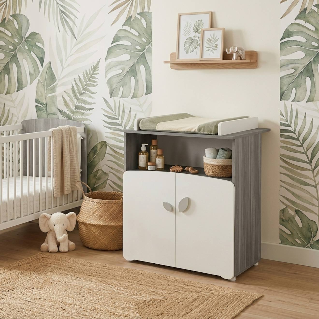 Commode À Langer 2 Portes En Bois - Leaf Gris