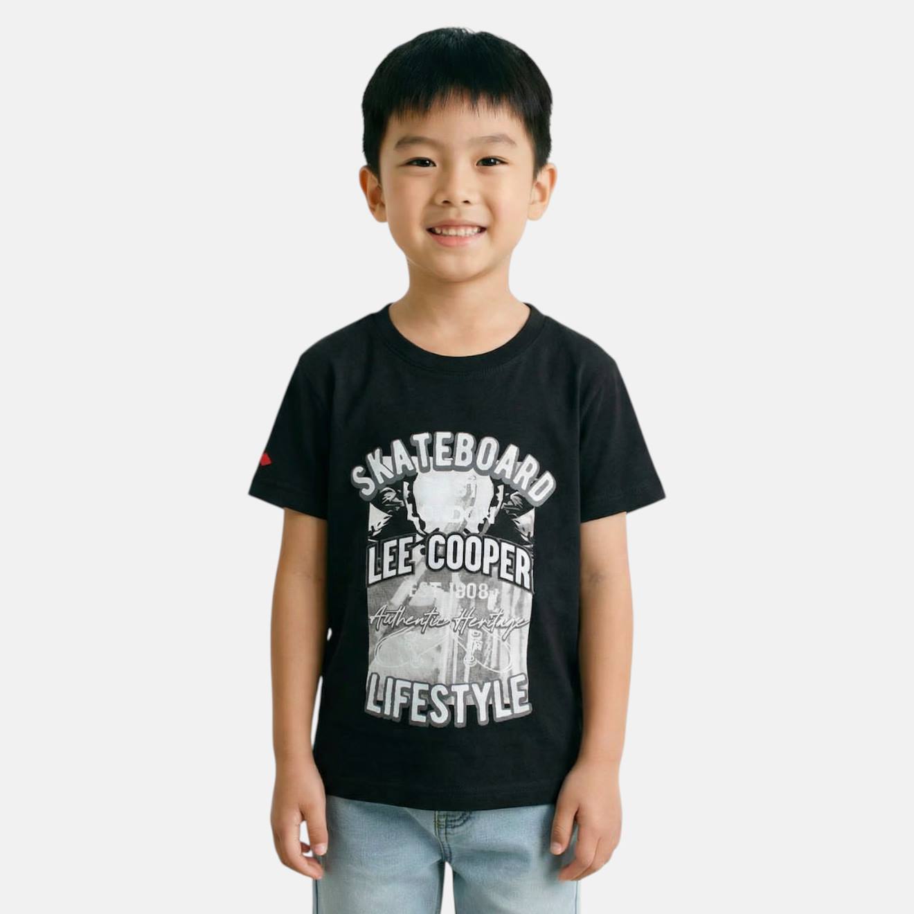 T-shirt Manches Courtes Garçon Avec Imprime Skateboard Noir
