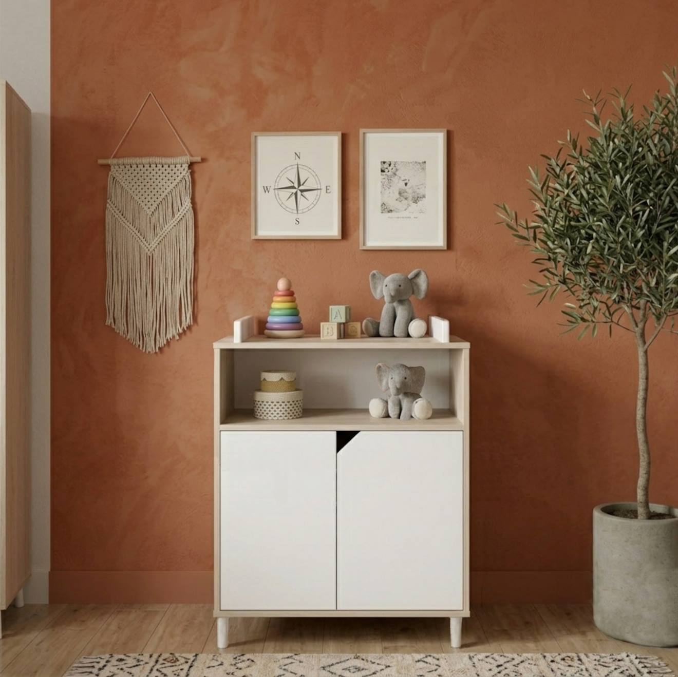 Commode À Langer Bébé En Bois - Scandi Blanc/beige