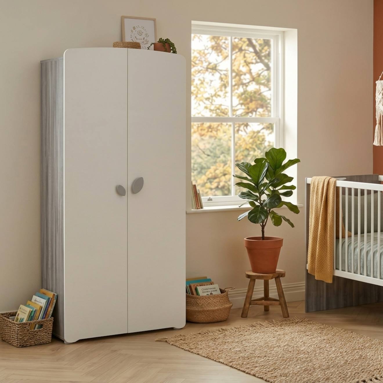 Armoire 2 Portes Bébé En Bois - Leaf Gris
