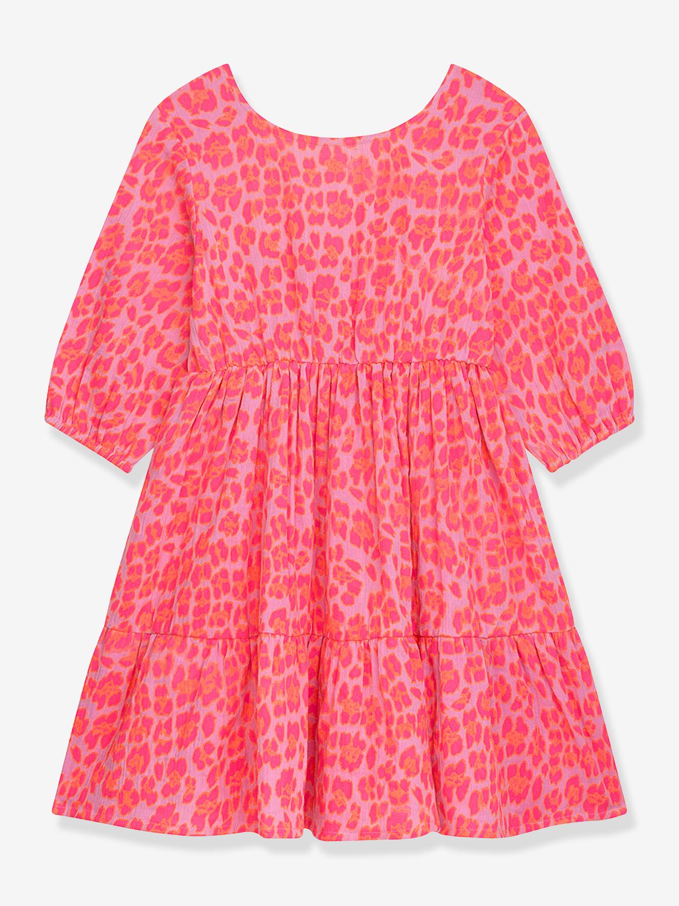 Robe motif lopard jupe volants manches longues fille DELENA DANAMADE rose 45$