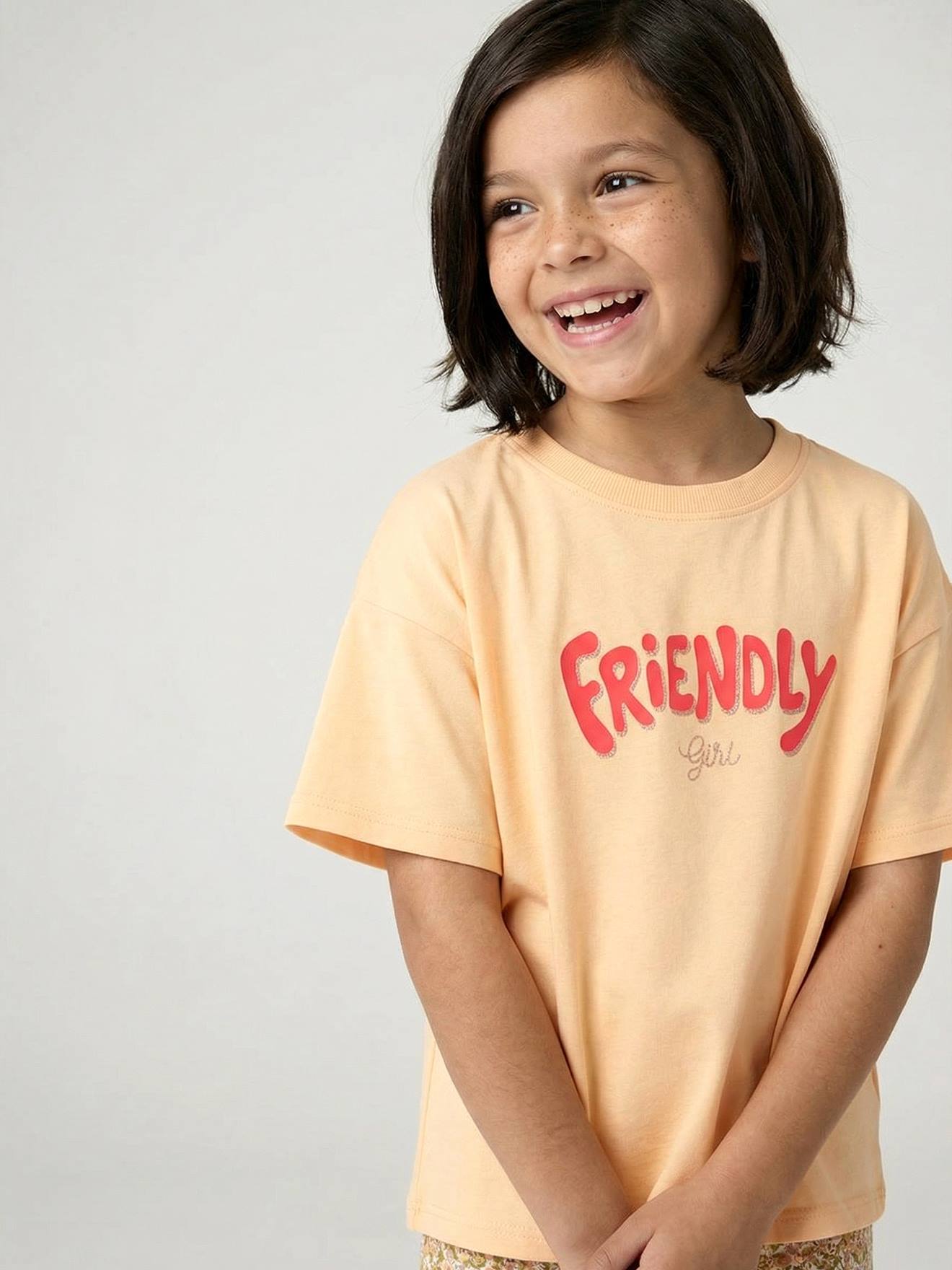 T-shirt fille imprimé manches courtes jaune pâle