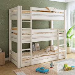 Chambre et rangement-Chambre-Lit superposé triple extra-solide en bois massif hercule
