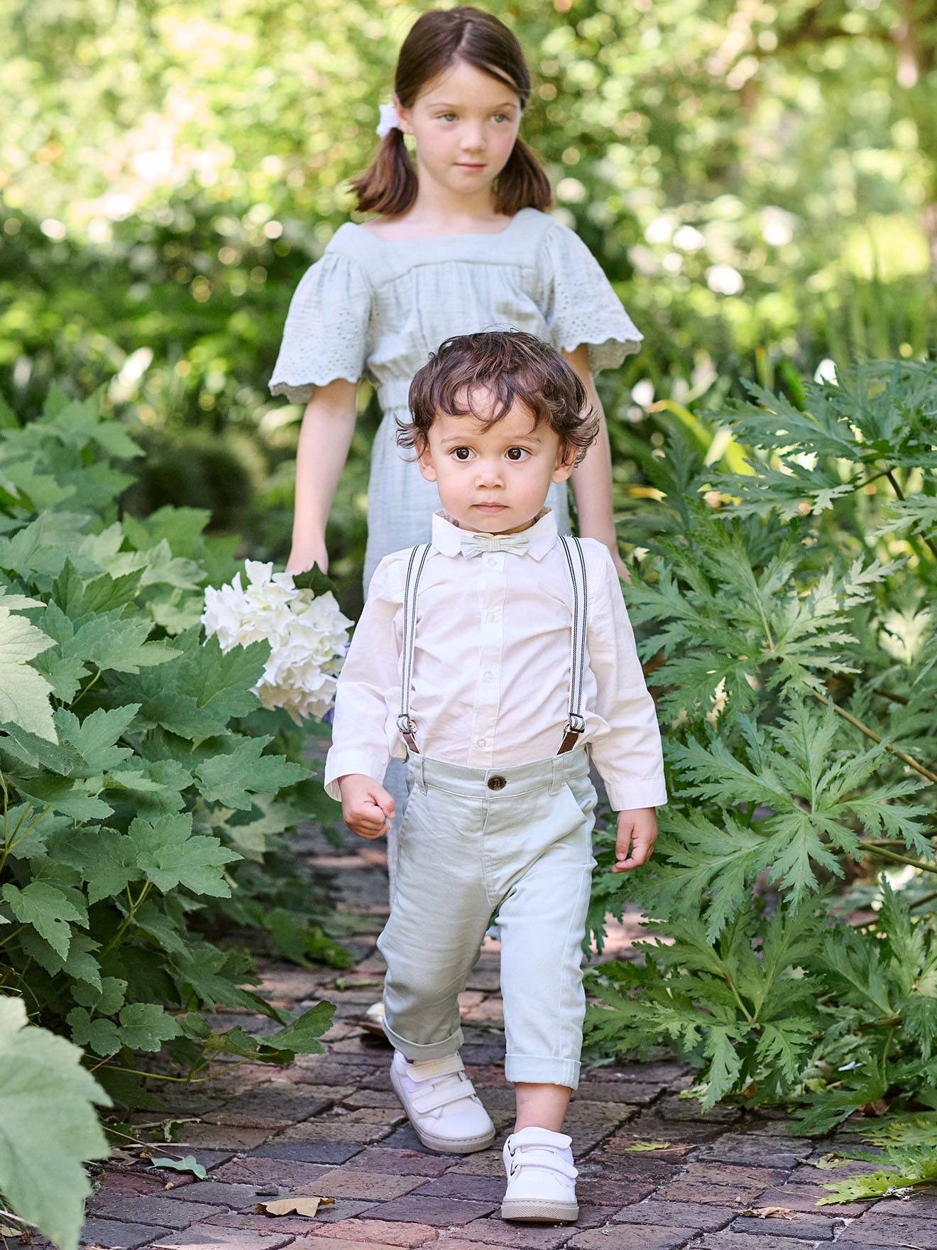 Pantalon bébé à bretelles amovibles vert sauge