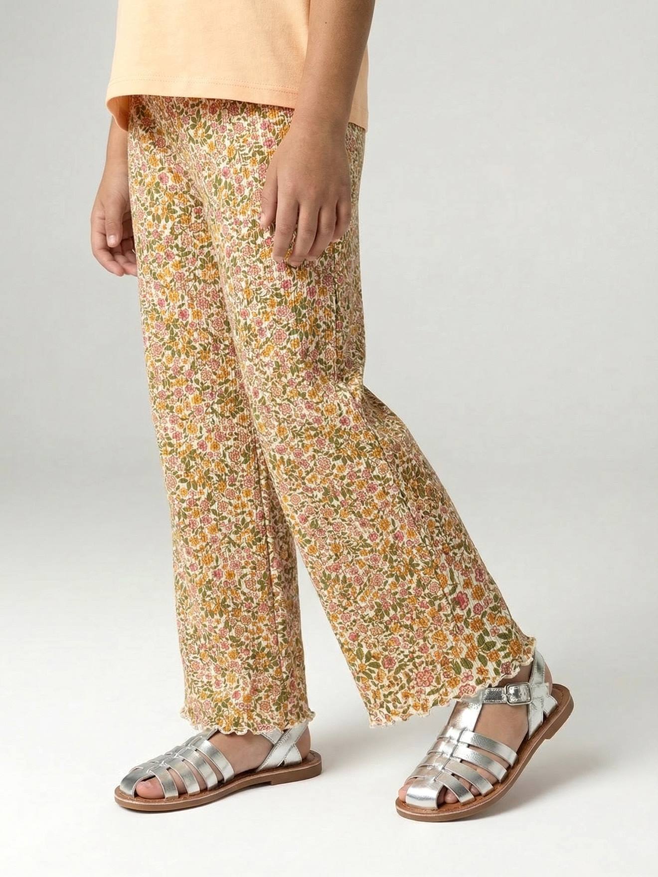 Legging fille en maille côtelé blanc imprimé