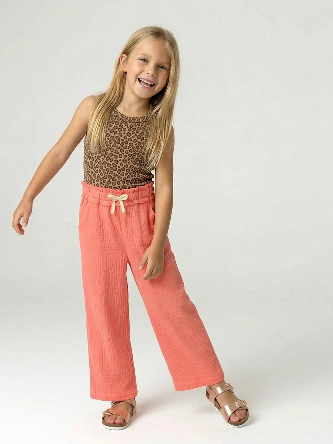 Pantalon large gaze de coton rose
