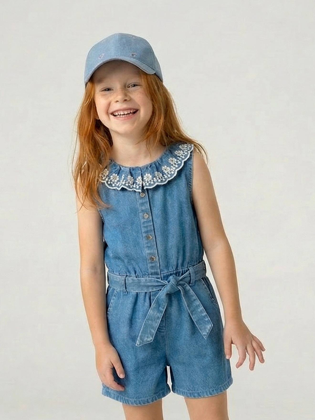 Casquette brodée fille bleu jean