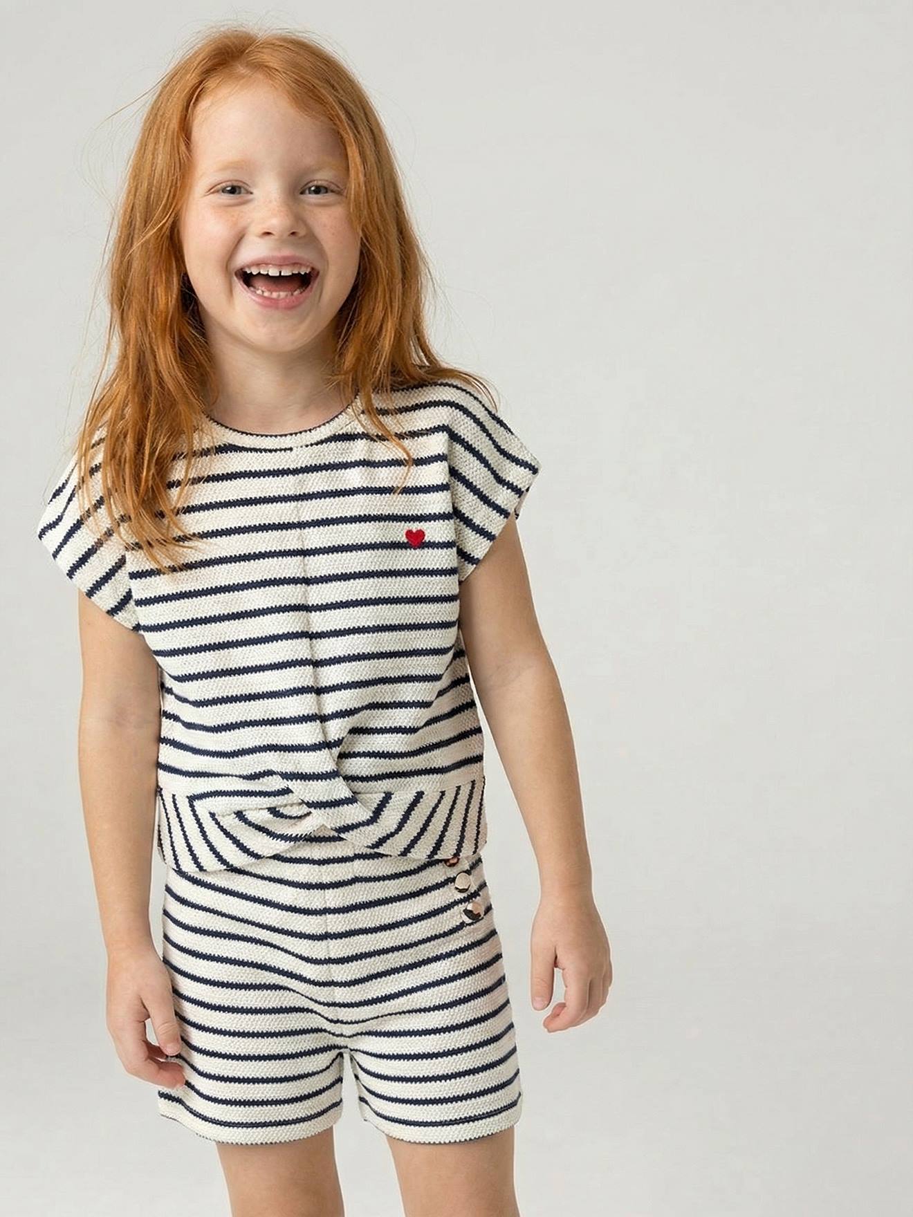 Ensemble fille t-shirt short en maille fantaisie écru