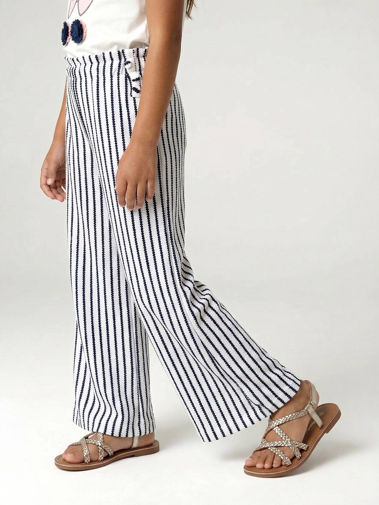 Legging large rayé en maille rayé bleu