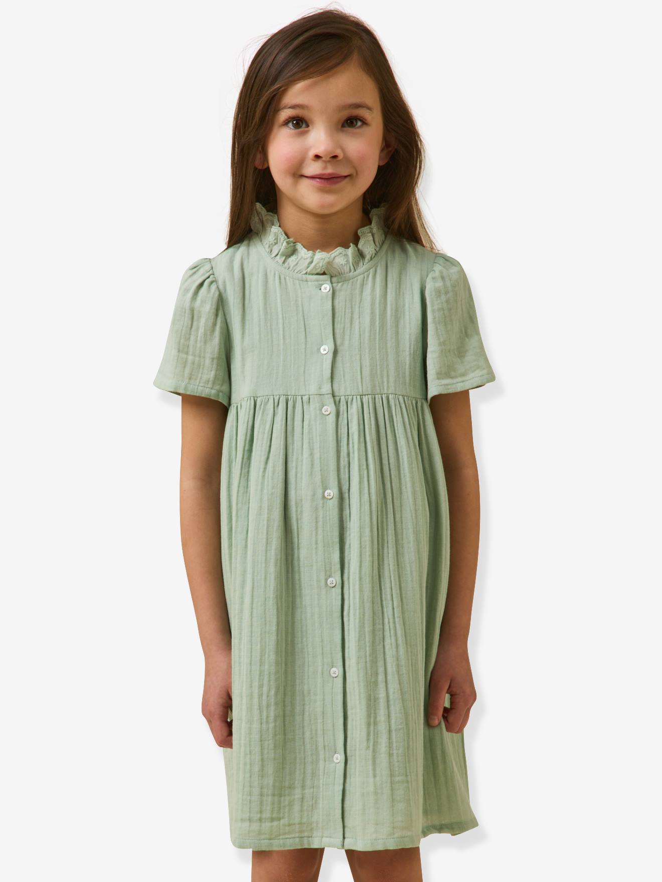 Robe courte gaze de coton vert sauge Robe courte gaze de coton vert sauge