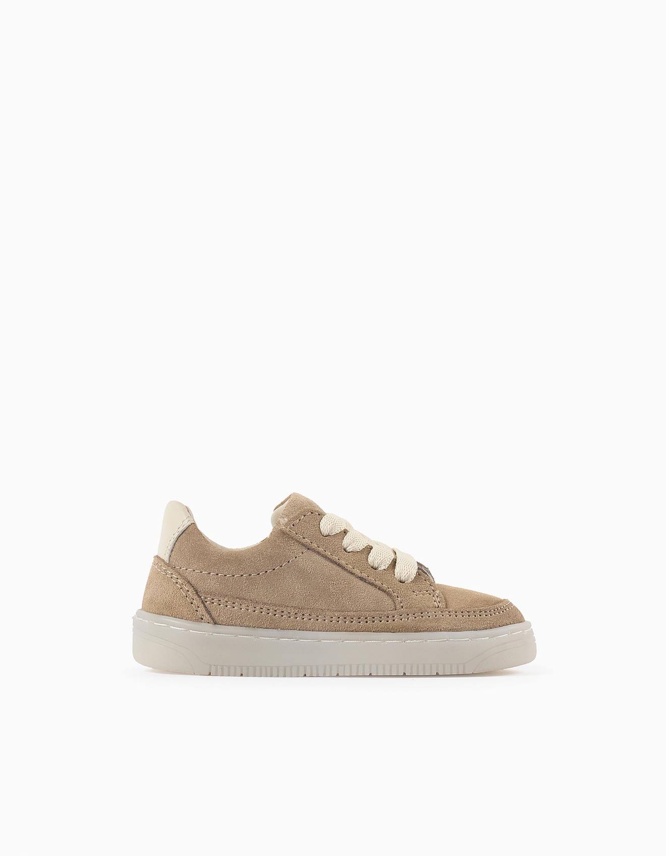 Baskets En Daim À Lacets Beige