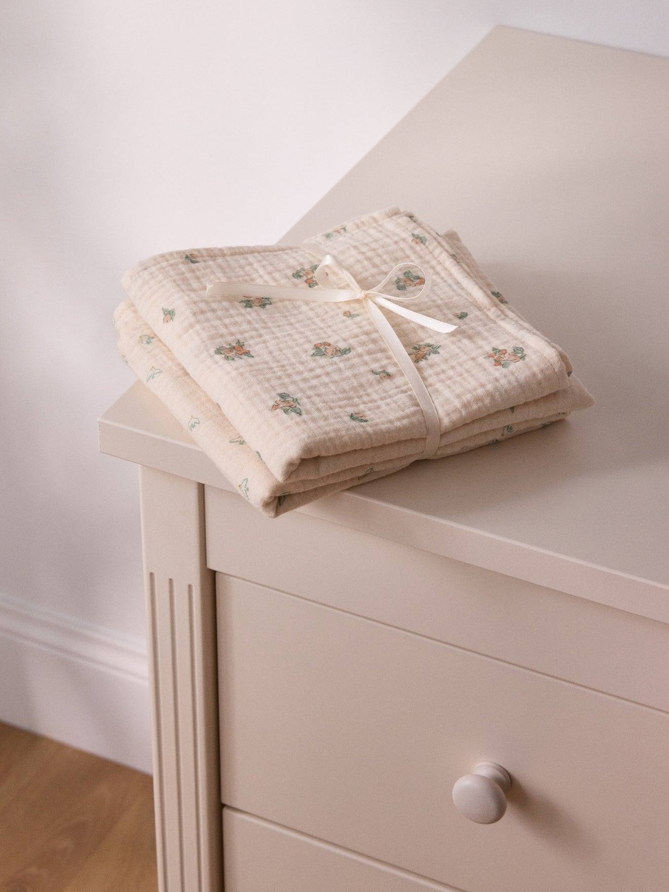 Lange gaze de coton biologique par lot de 2 imprimé baies