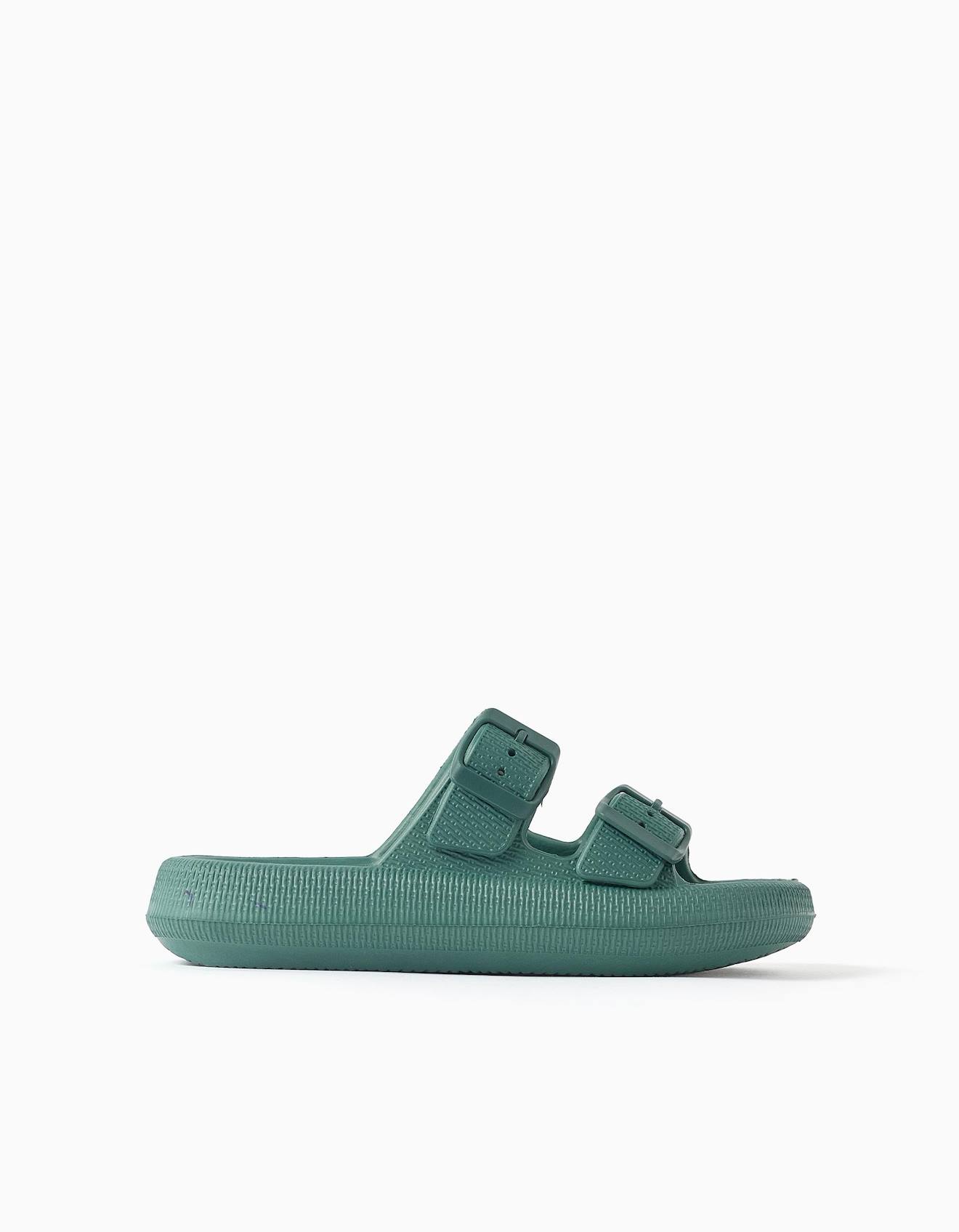 Sandales En Caoutchouc Avec Double Boucle Vert Fonc 19 €