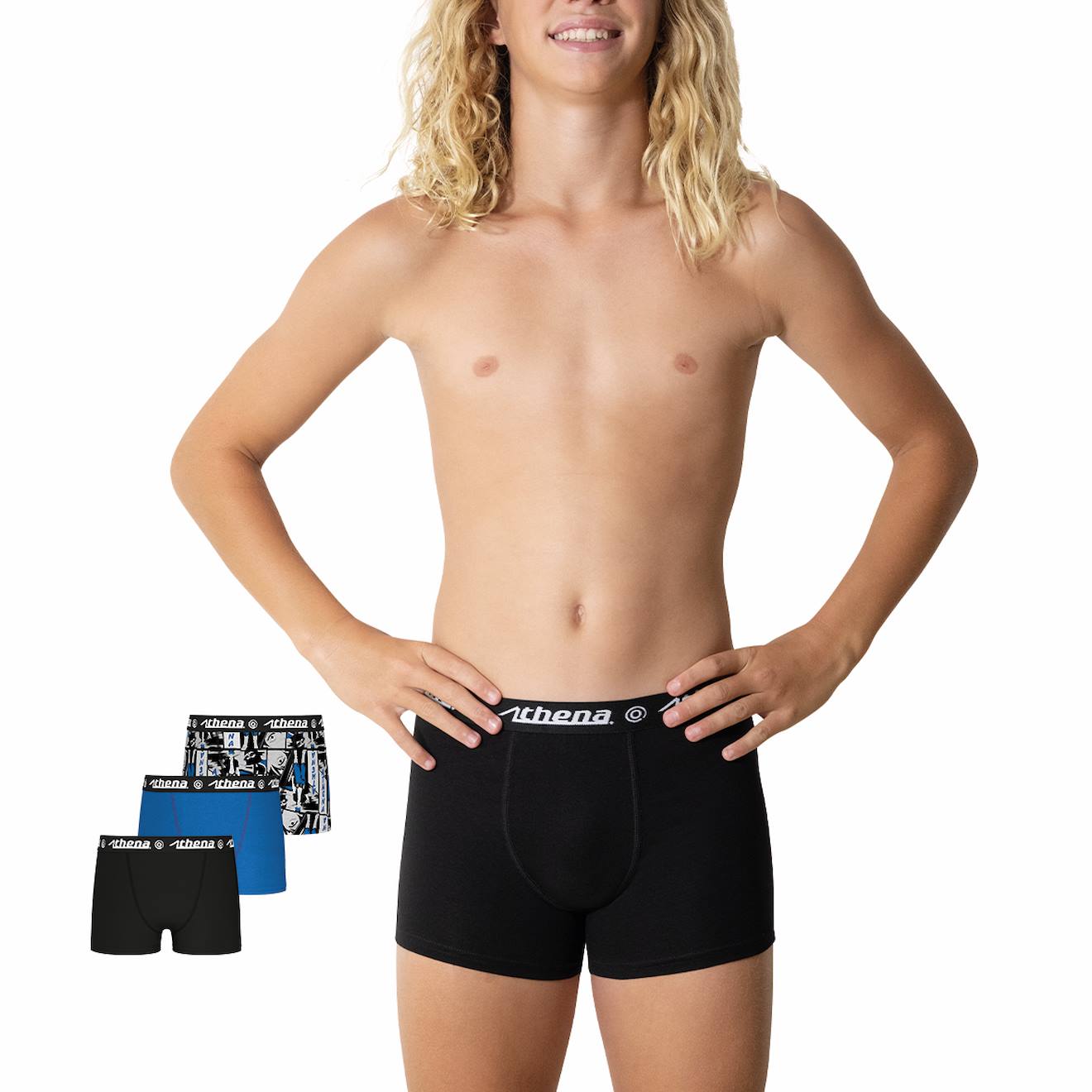 Lot De 3 Boxers Garçon Trio Pop Bleu-print