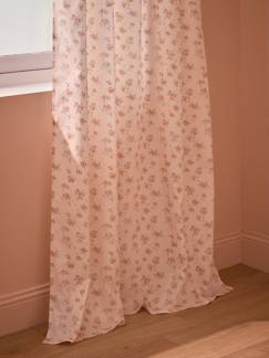 -Rideau voilage percale de coton imprimé fleurs rose