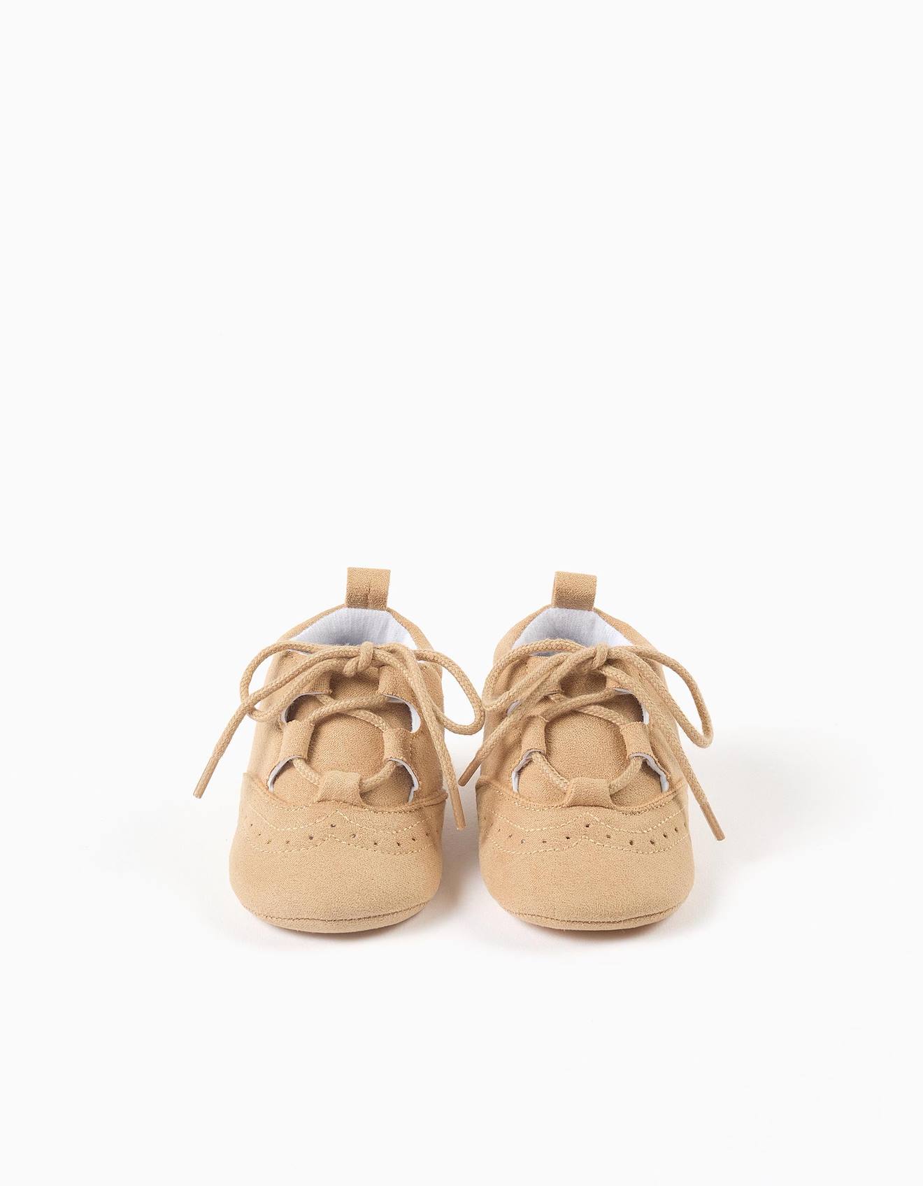 Chaussures En Suédine Avec Détails Perforés Beige Foncé