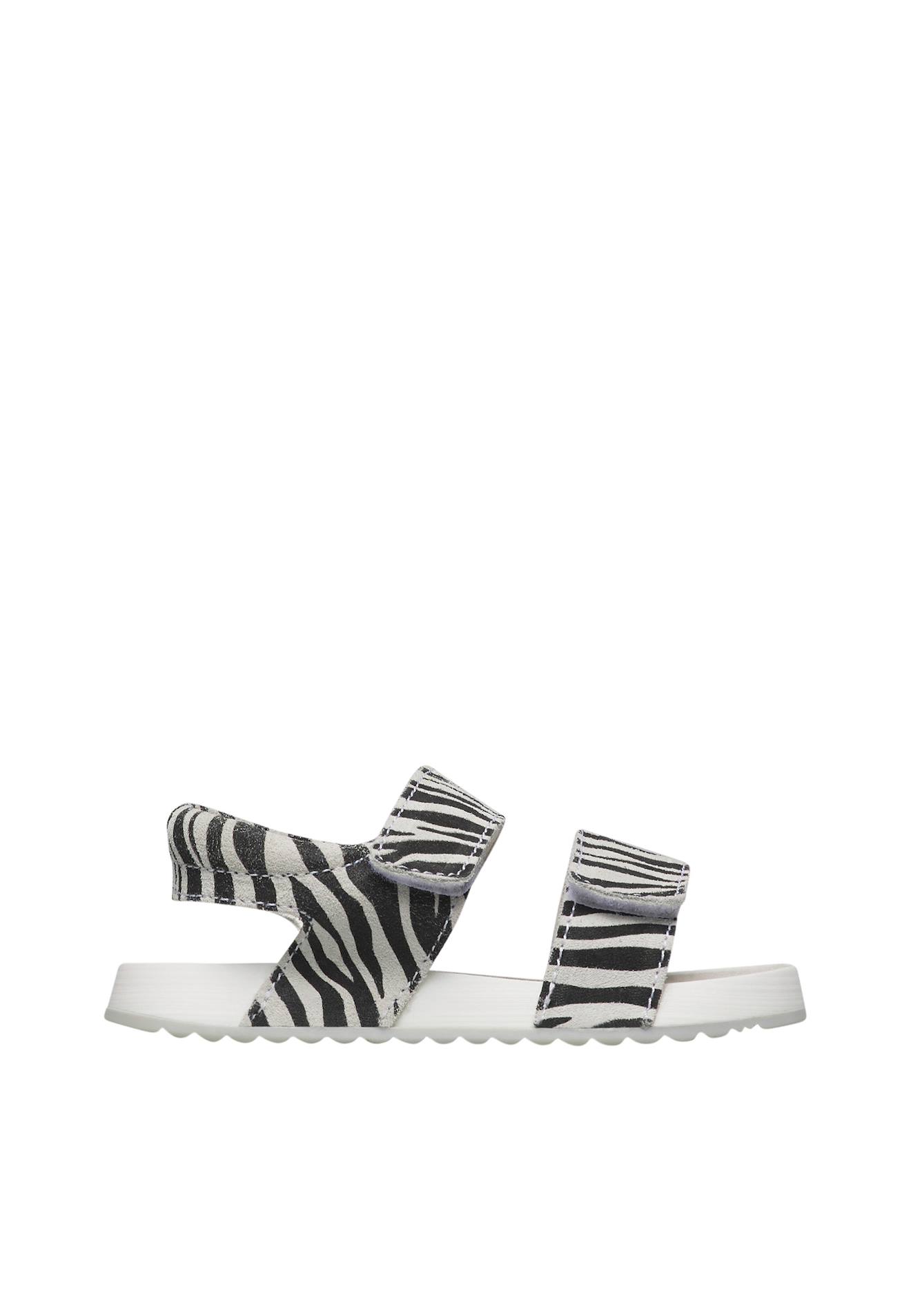 Sandales En Cuir Avec Imprimé Animalier Salny. Blanc-noir