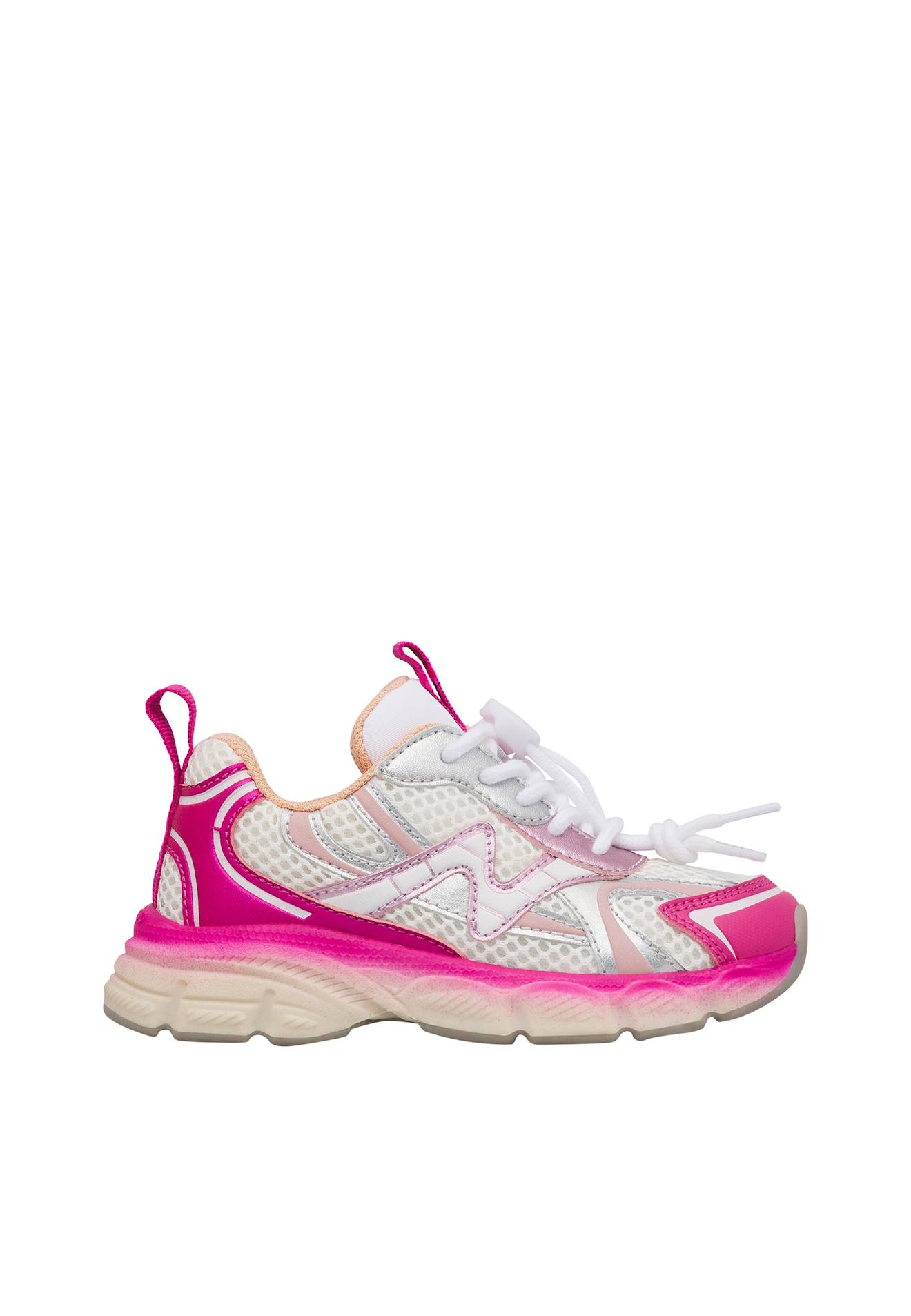Baskets En Cuir Et Tissu Wave. Fuchsia-blanc-rose