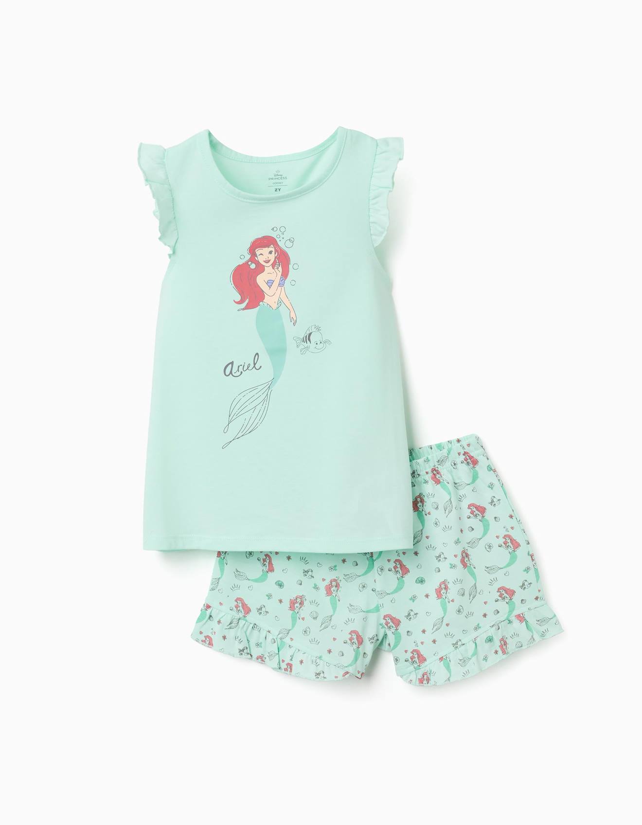 Pyjama en coton avec imprimés la petite sirène bleu clair