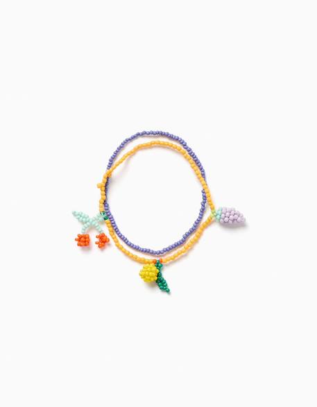 Fille-Lot de 2 bracelets perlés avec pendentifs en forme de fruits