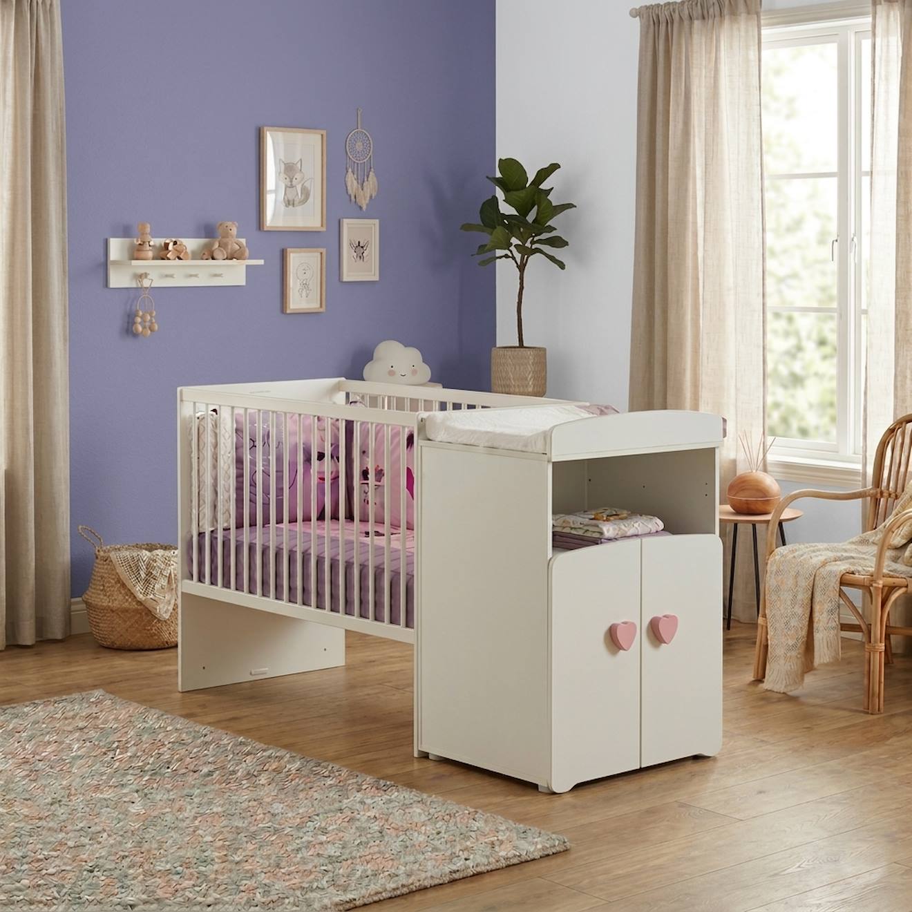 Lit Combiné Évolutif - Basic Blanc/rose