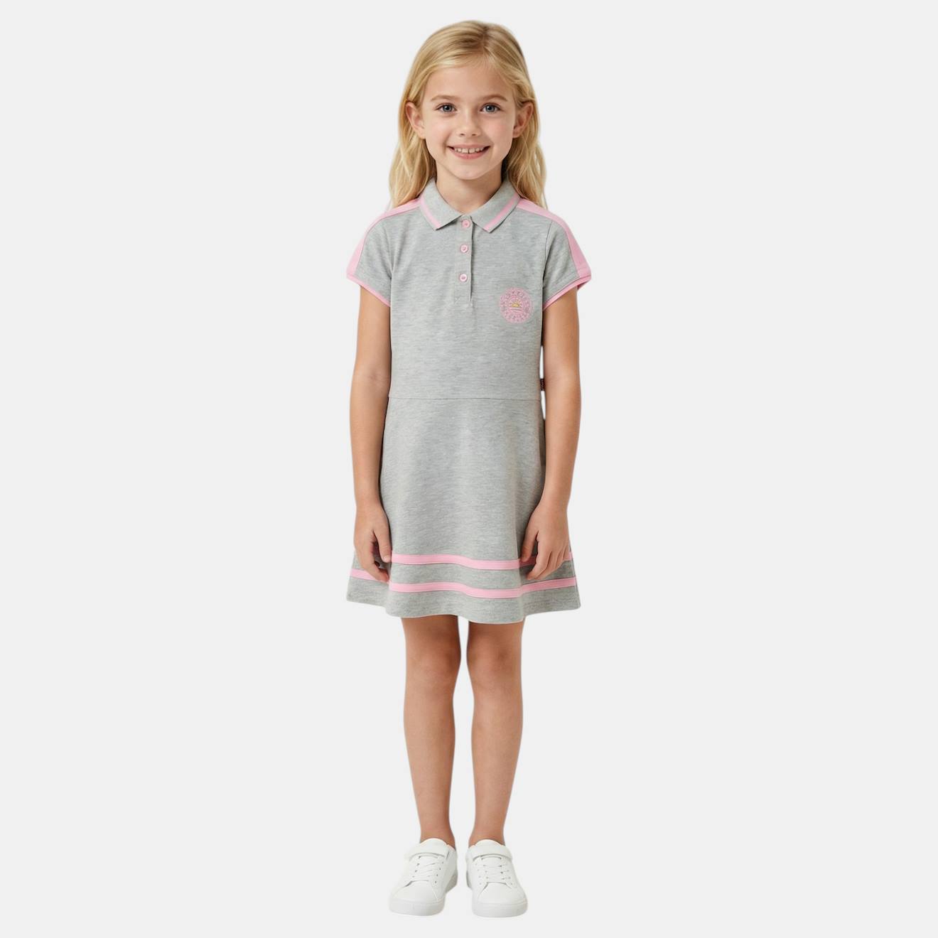 Robe Fille Style Polo Manches Courtes Gris
