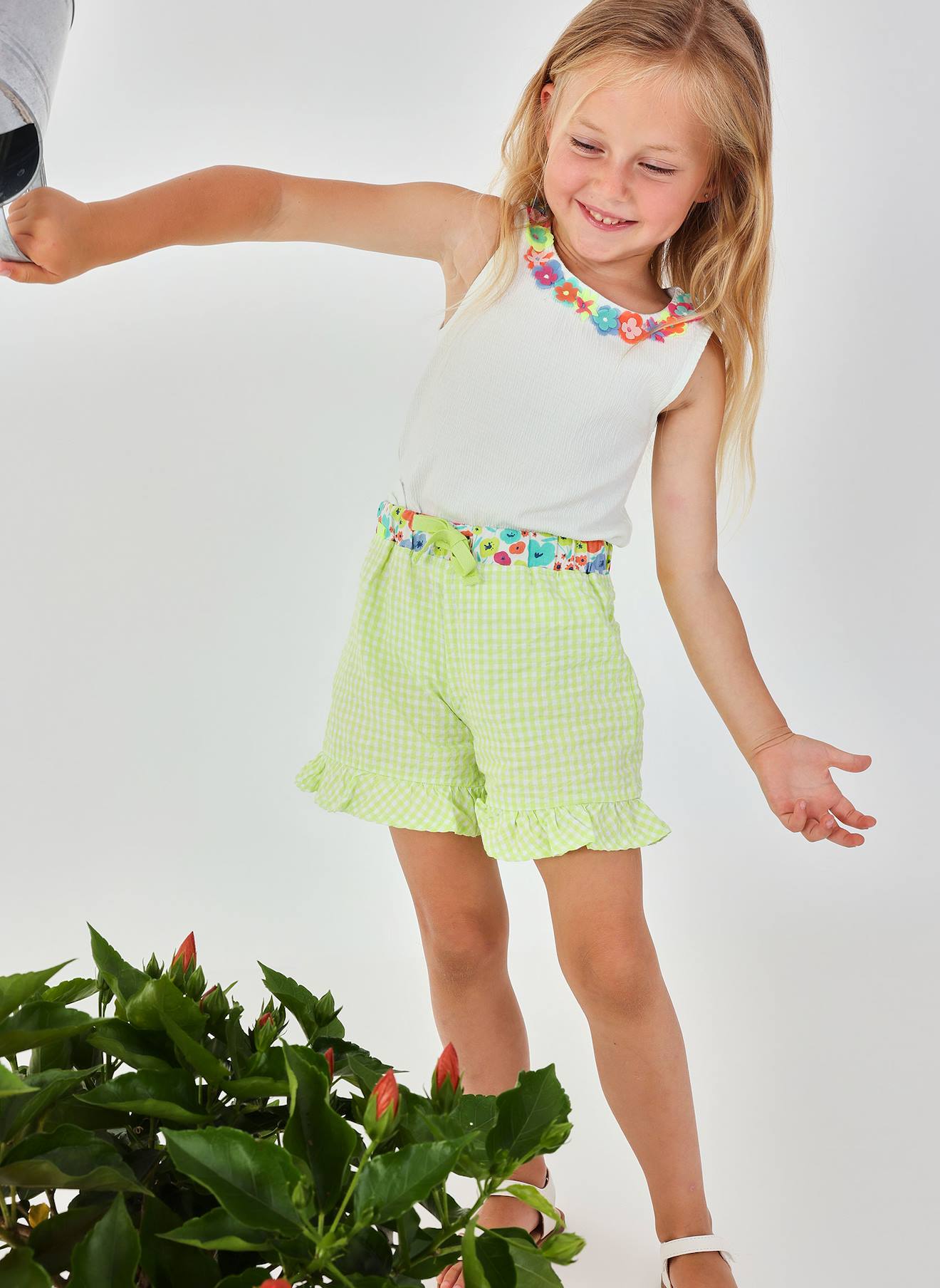 Bermuda Fille Popeline À Carreaux Multicolore