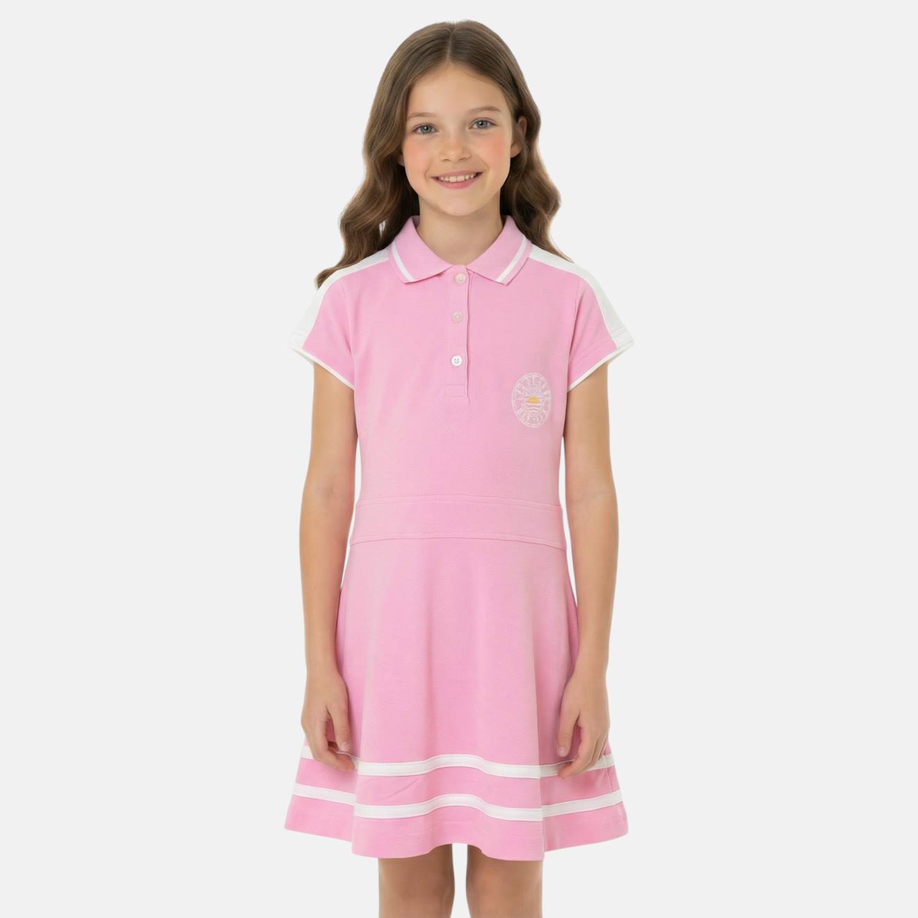 Robe Fille Style Polo Manches Courtes Rose