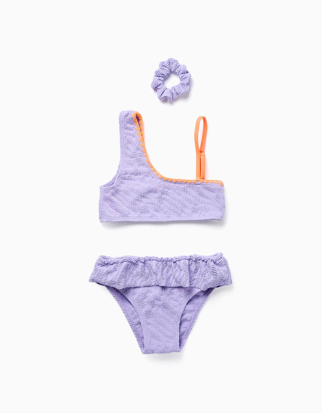 Maillot de bain 2 pièces avec volants + chouchou lila